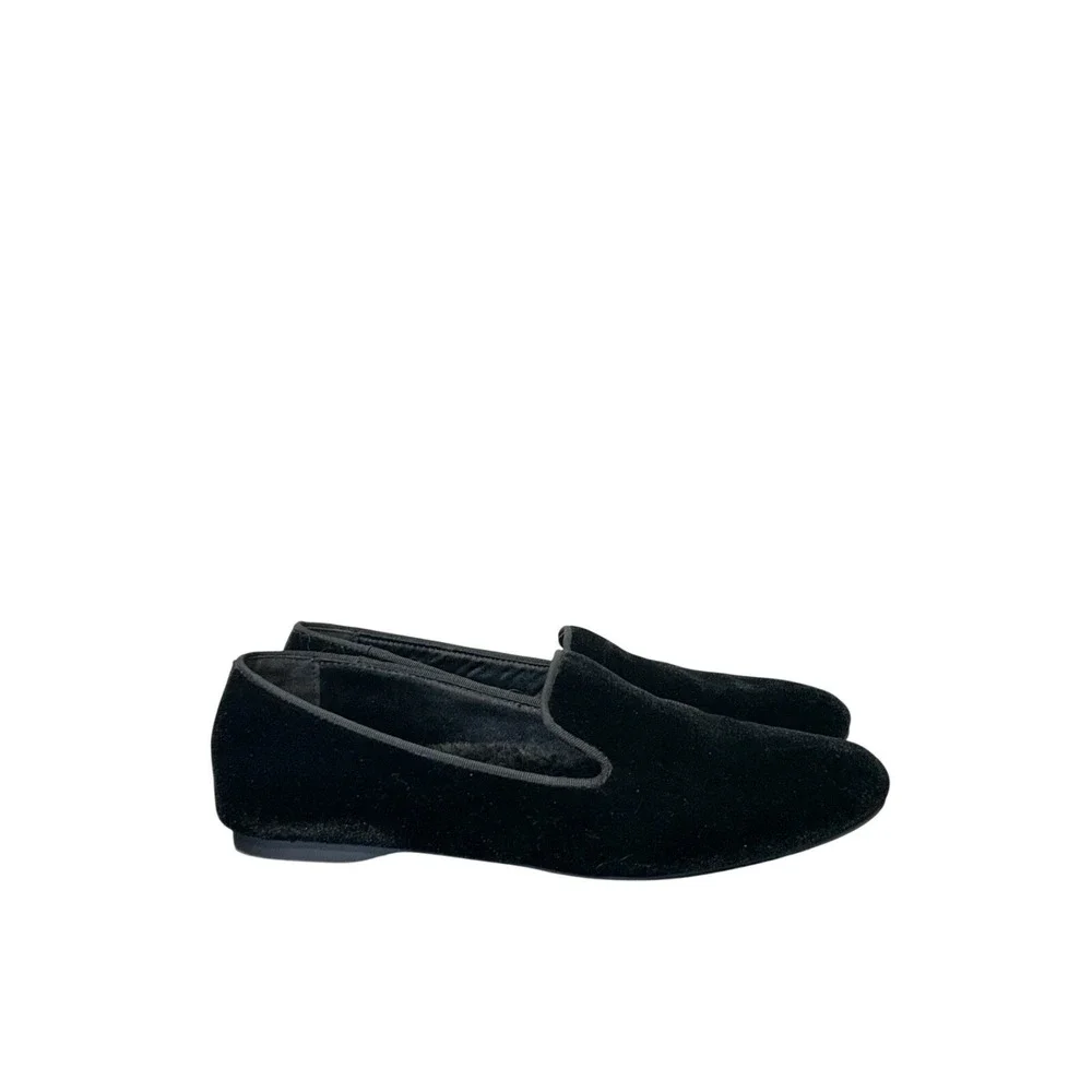 Birdies The Starling Black Velvet Loafers Faux Fur Lined Smoking Slippers 8.5